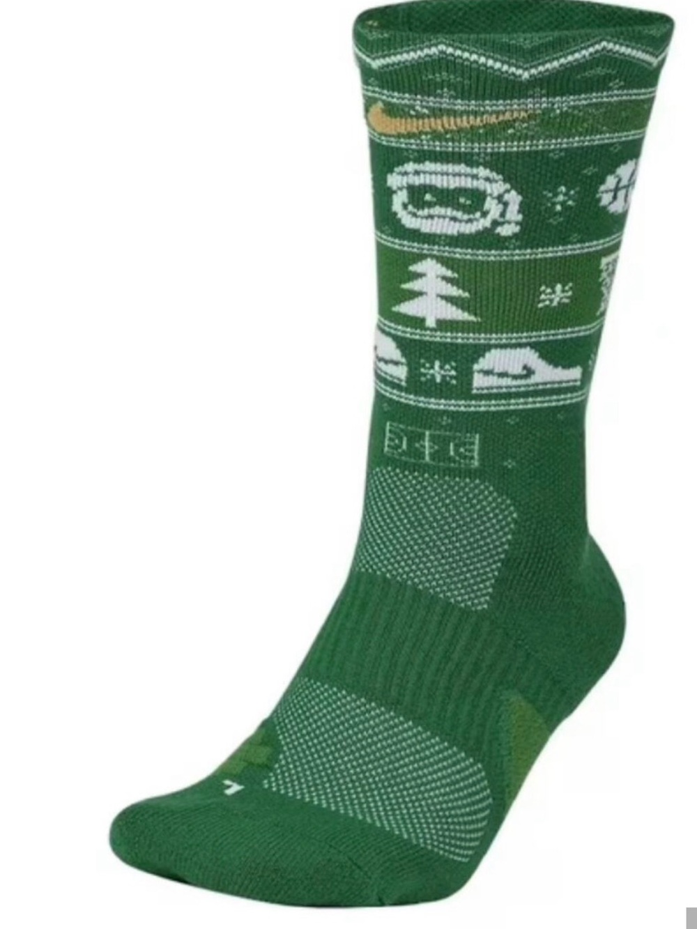 Nike Elite Basketball Men's Green Holiday Crew Socks with White Motif Size L